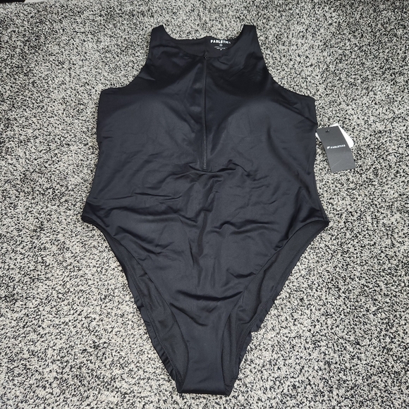 Fabletics Zip-Front One-Piece Swimsuit Black‎ Sexy Sleek Women's Xl, Hi Cut Nwt - Picture 3 of 12
